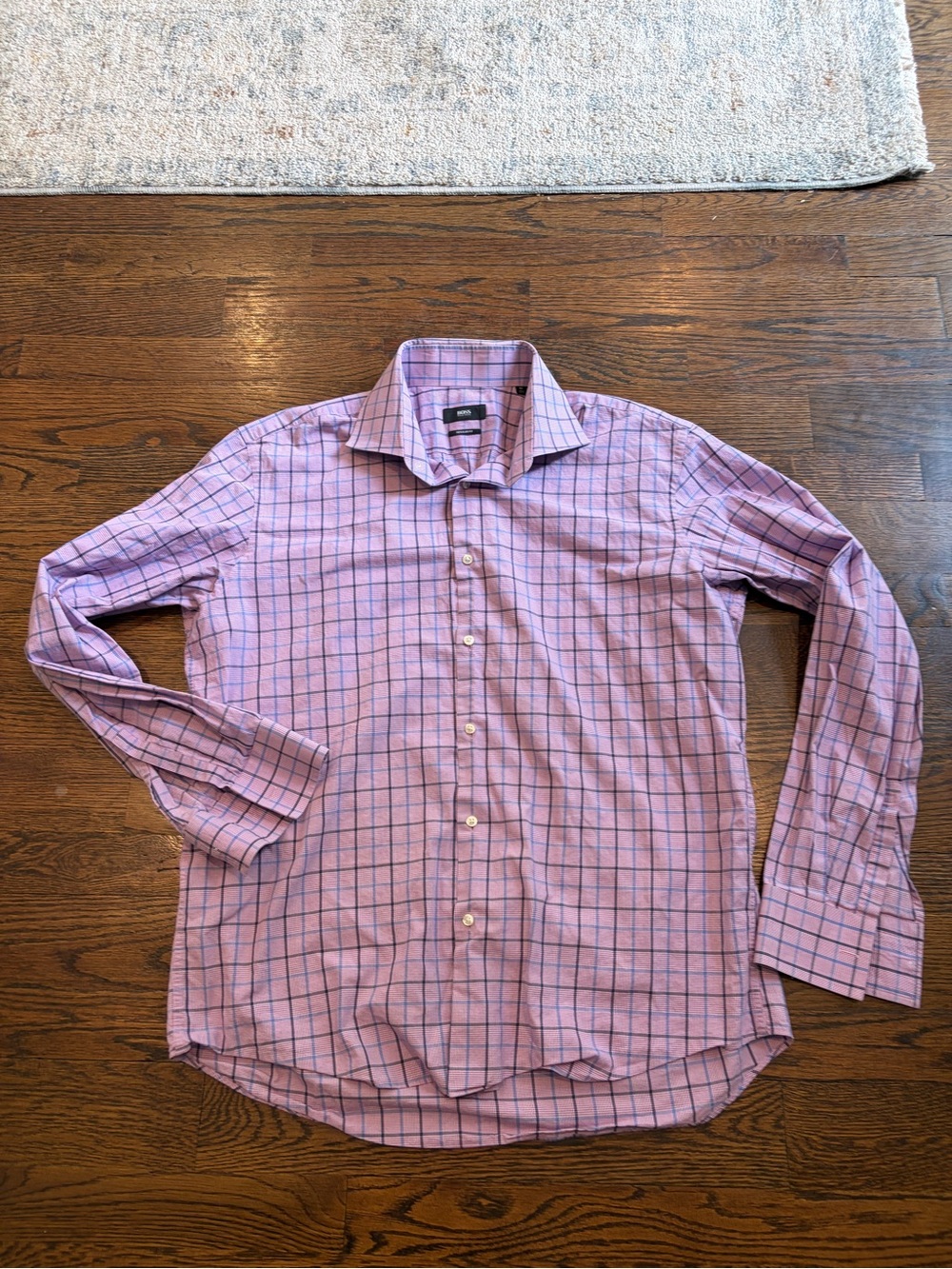 Hugo Boss Pink Plaid Long-Sleeve Dress Shirt